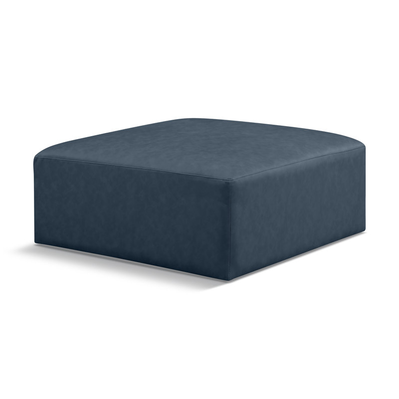 Iyonnie Upholstered Ottoman, Navy Vegan Leather