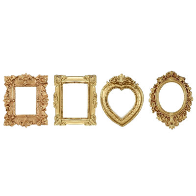 Ensemble de 12 cadres photo vintage en résine, 4 styles rétro, mini cadres dorés pour la décoration de maison de poupée ou la présentation de bijoux