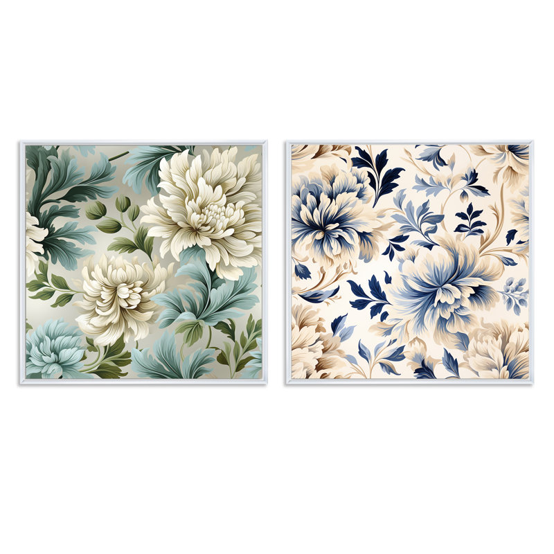 Mathys - Ensemble de 2 collages carrés botaniques abstraits, H 16 po x l 33 po, Cadre flottant blanc
