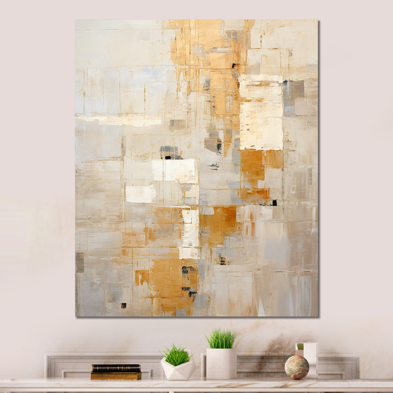 «Beige and Gold Dream Collage», art mural en métal formes abstraites, H 32 po x l 24 po x P 1 po