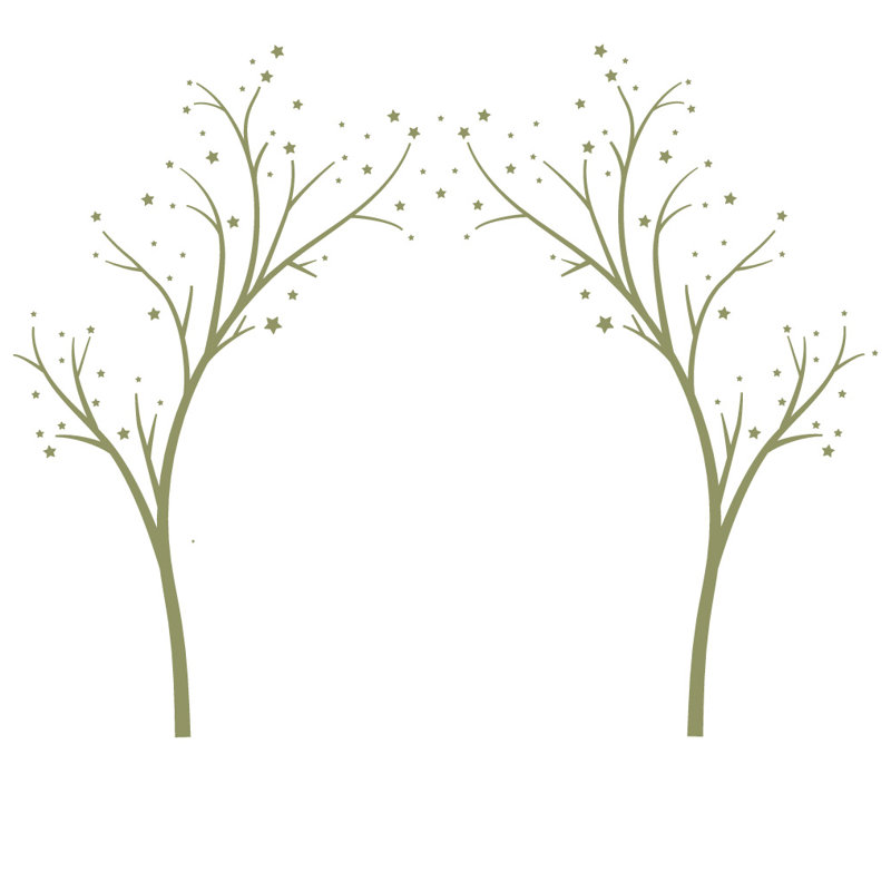 Décalcomanie murale arbres étoiles, H 60 po x l 74 po x P 0,01 po, Olive