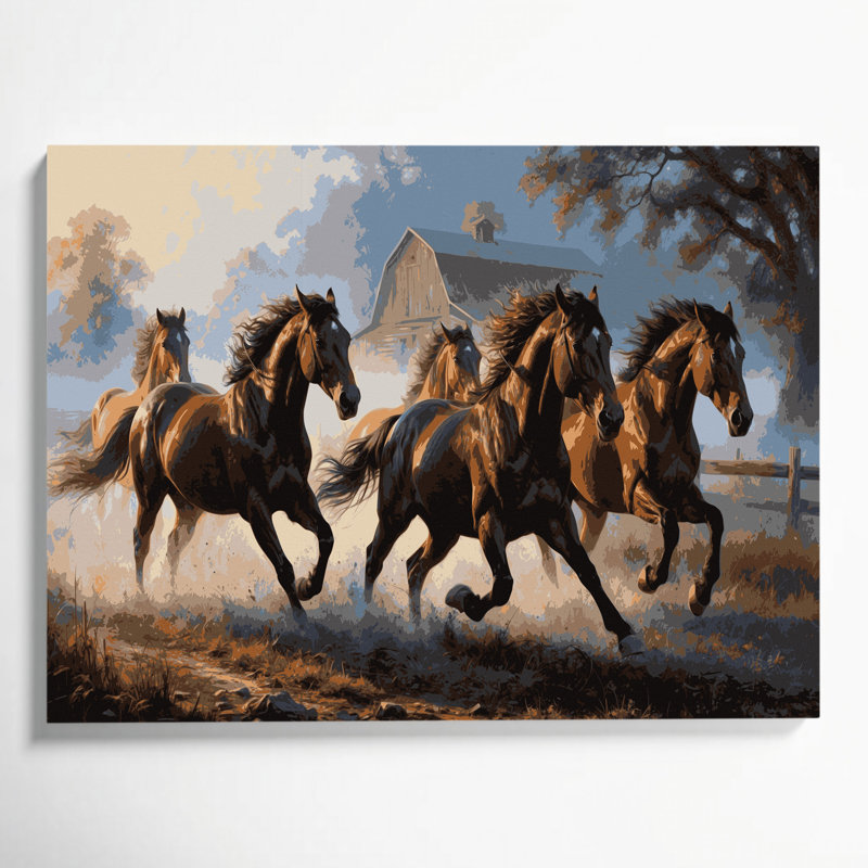 «Farm Farm Horses», art mural sur toile brune, H 11 po x l 14 po