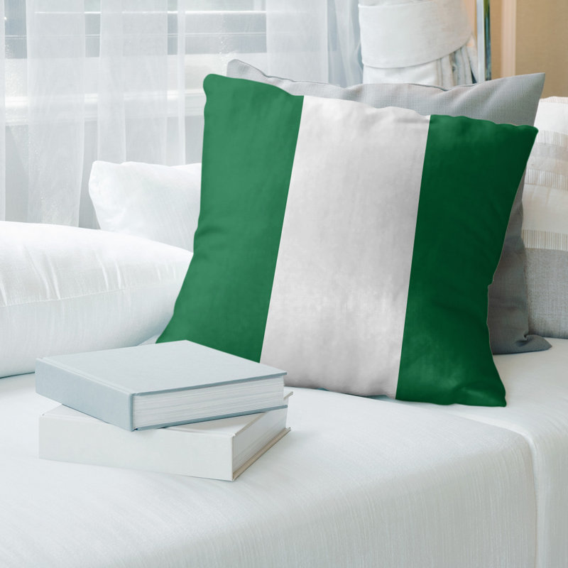 Housse de coussin, 20 po x 20 po, Vert / blanc, Simili lin