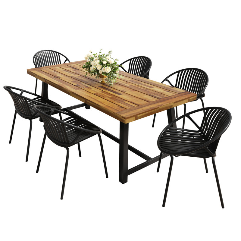 Ensemble de salle à manger moderne 7 pièces avec chaises empilables, Noir