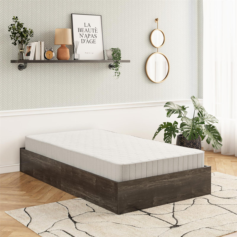 DreamSaver Set Platform Bed Frame + Mattress Included, Twin Size Platform Bed and 6-Inch Mattress Set, Black