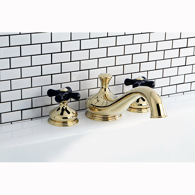 Robinet de baignoire romaine à deux poignées à fixation sur le comptoir à 3 trous Kingston Brass, Laiton poli