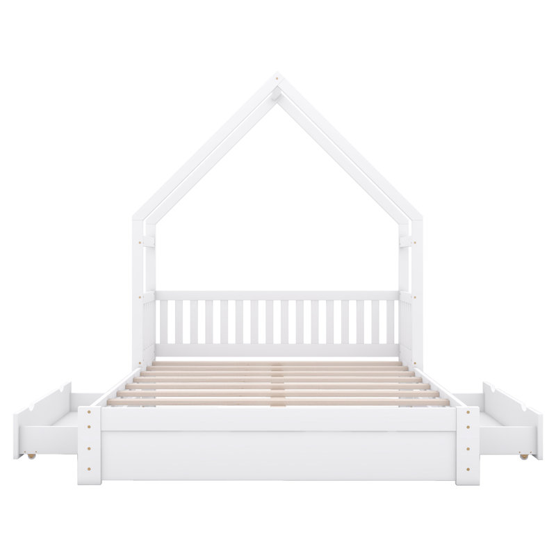 Lit plateforme avec toit de maison, Blanc