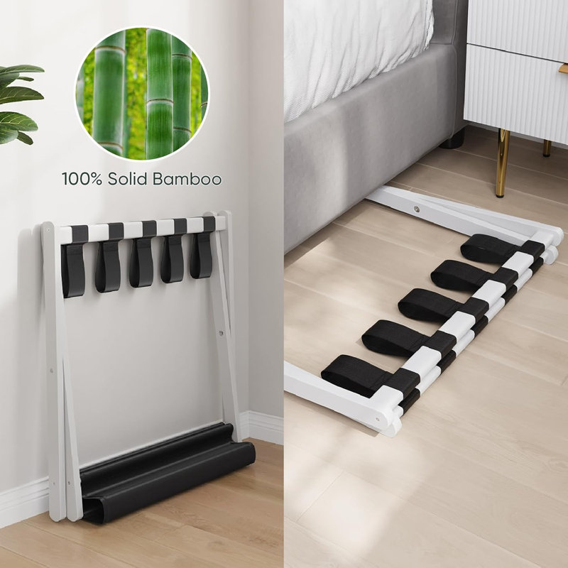 Paquet de 2 porte-bagages, porte-bagages pliant pour chambre d'amis, bambou noyer, H 20,5 po x l 18,1 po x P 26,6 po, Blanc