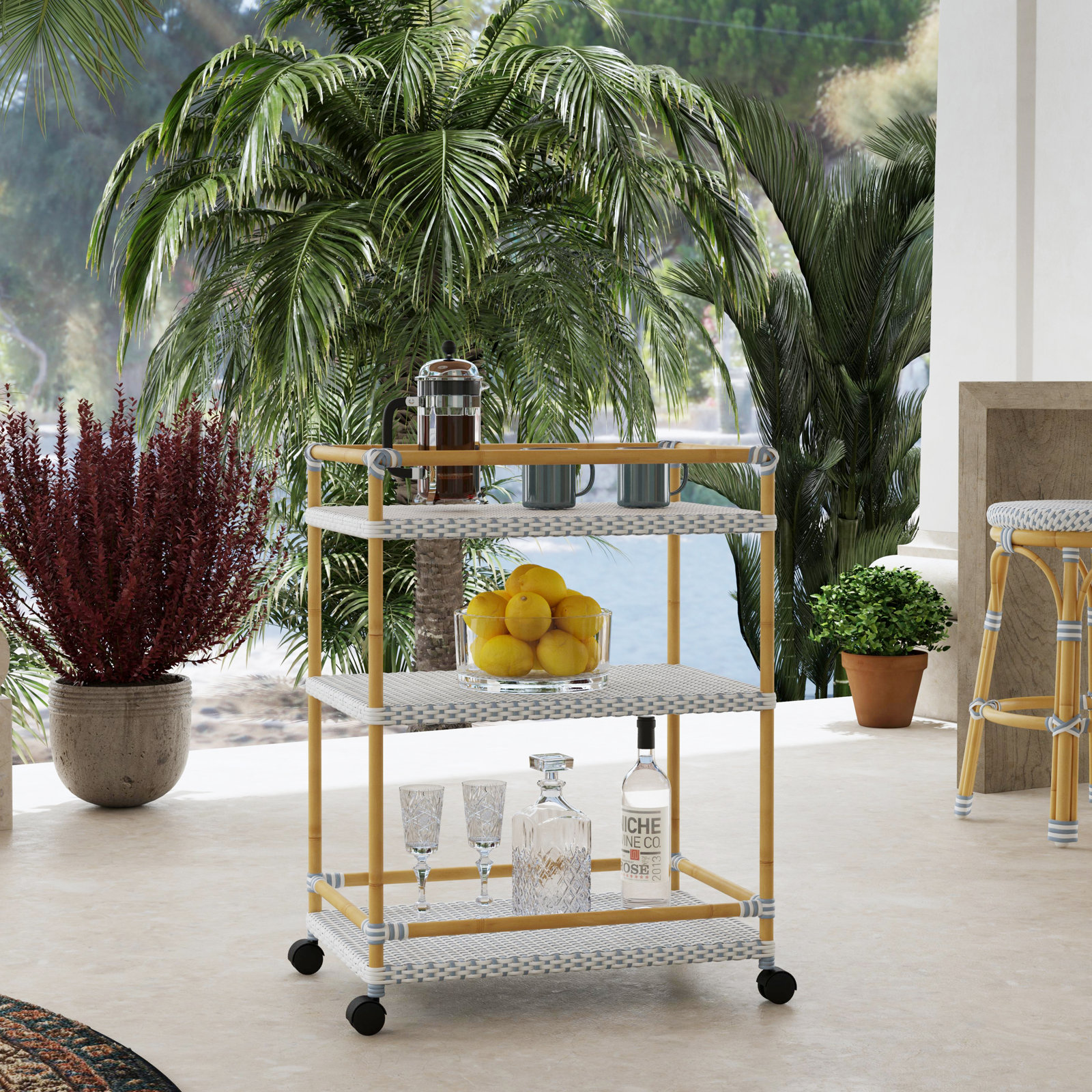Ellie Bar Cart, Blue/White