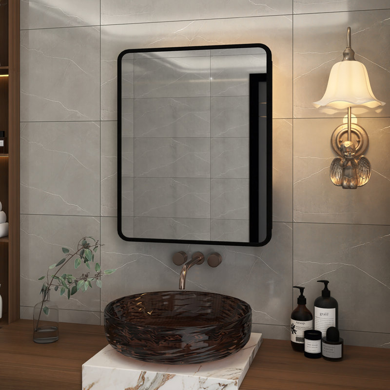 Armoire à pharmacie avec miroir Johnese, Noir mat, H 30 po x l 24 po x P 4,9 po