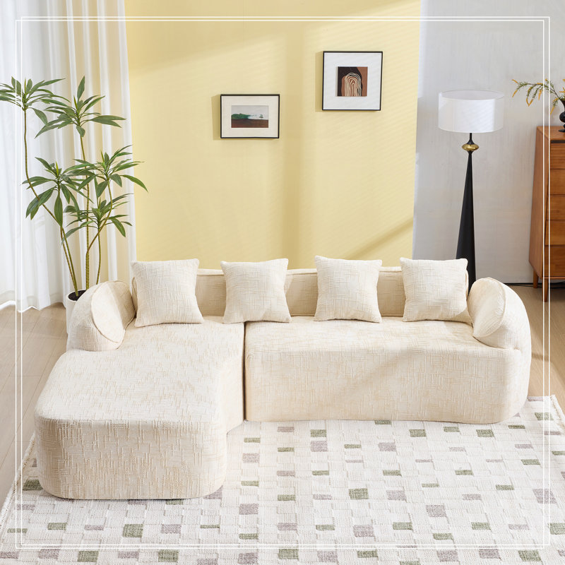 Canapé en chenille en L, Chenille beige