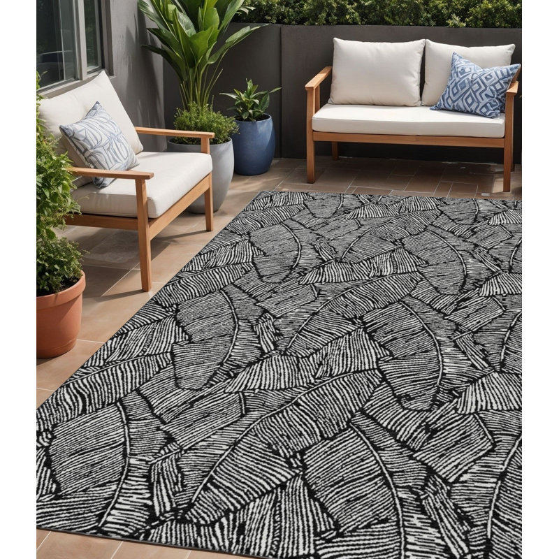 Tapis extérieur lavable floral noir et ivoire 5 pi x 8 pi