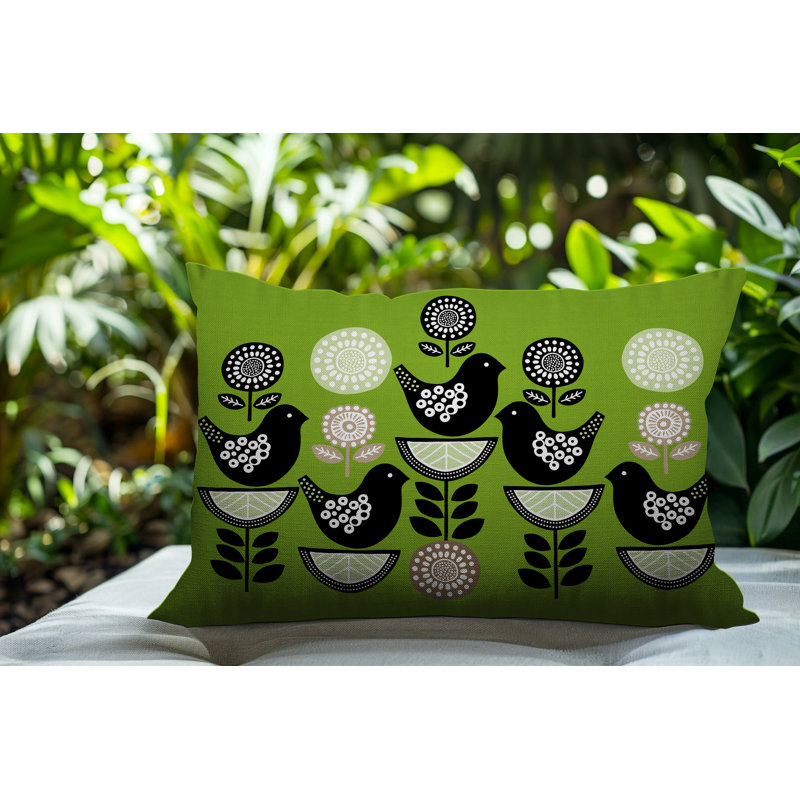 Oreiller rectangulaire intérieur / extérieur réversible Lina Bird, Chartreuse, Rectangle H 18 po x l 25 po