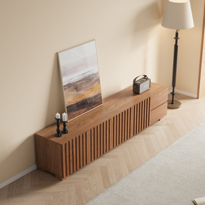 Meuble télé moderne de 78,74 pouces avec finition en chêne élégant et rangement spacieux pour le divertissement dans le salon, console multimédia brune élégante
