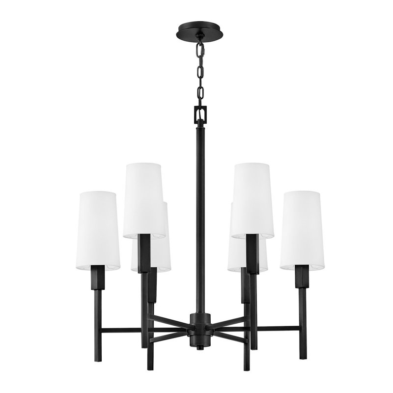 Fenwick Six-Light Chandelier w/ Natural Paper Shades, Black