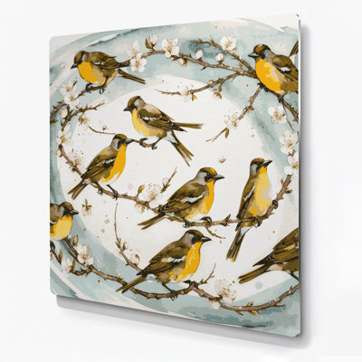 Oiseaux, art mural en métal blanc