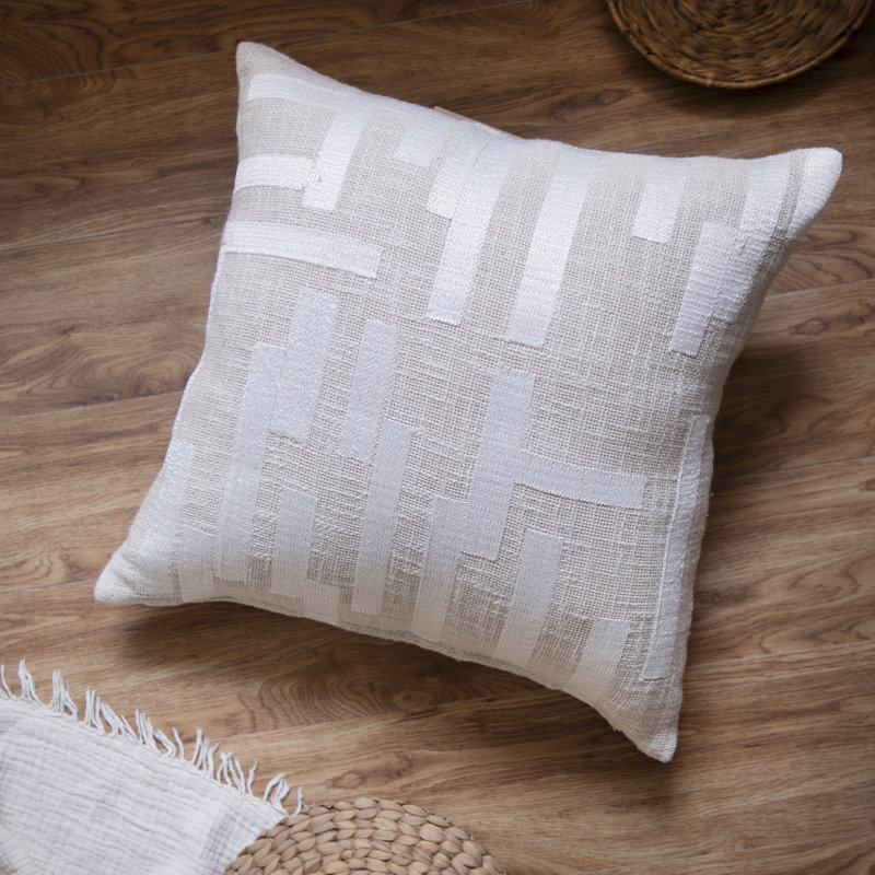 Housse de coussin en mélange de coton à formes géométriques brodées, Housse de coussin seulement - sans coussin