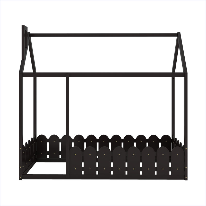 Structure de lit simple en bois avec clôture, Blanc / Blanc