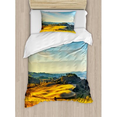 Italian Blue/Yellow/Black Microfiber Rustic Duvet Cover Set -  Ambesonne, nev_14596_twin