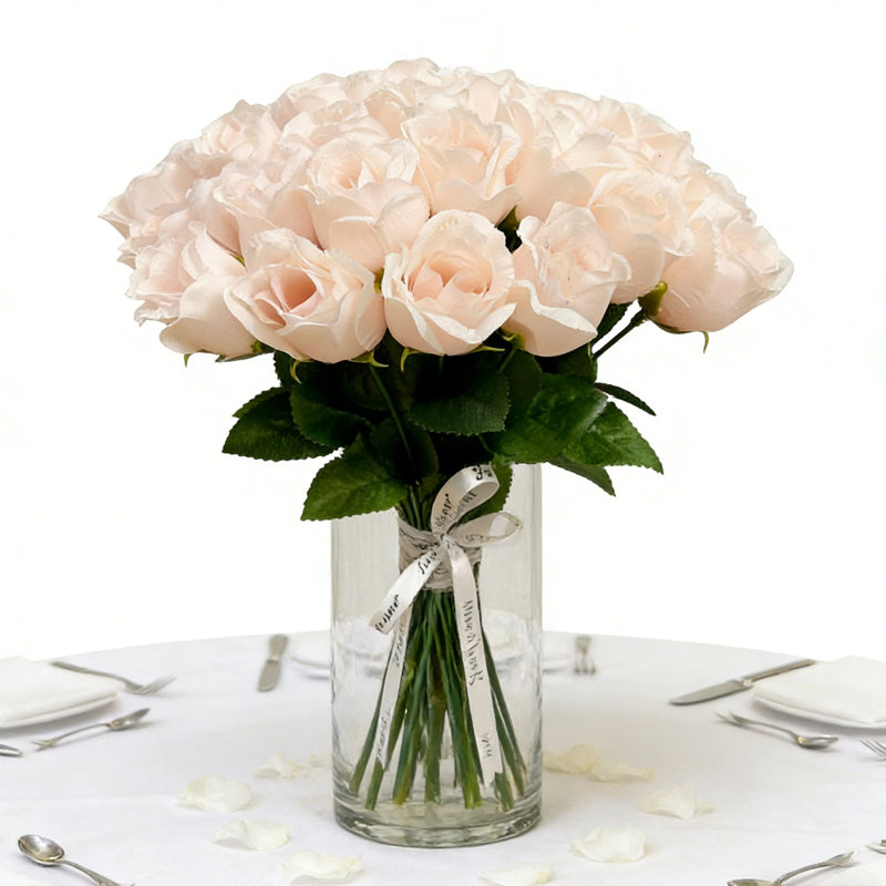 36 pièces de fleurs artificielles roses, 13,77 pouces de fausses pétales de roses à longues tiges pour bouquet de mariage