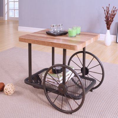 Table de bout en chêne et gris antique avec tablette