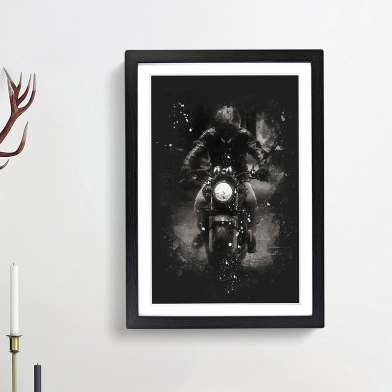 Motorbike Rider in Sepia - Framed Print, 33cm H x 24cm W x 2cm D, Black Framed