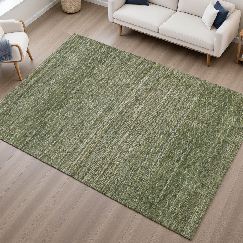 Premium Machine Washable Mayfield AMF2150 Striped Rug, Rectangle 8' x 10', Fern