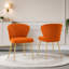 Chaise de salle à manger moderne orange à oreilles en velours capitonné avec pattes en métal-1058660648