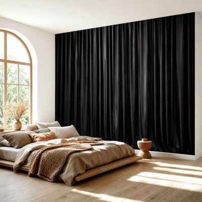 Wall Mural Peel and Stick Wallpaper closed dark black curtain theatre Theatrical drapes Black curtains Self-Adhesive Removable Contact Paper Wall Decor for Living Room Bedroom 69"H x 96"W