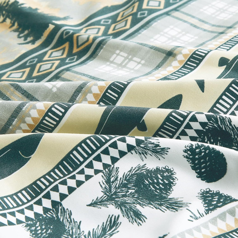 Meadow Pine Tree Fish Deer Cabin Lodge Comforter Set, Full Comforter + 2 Standard Shams