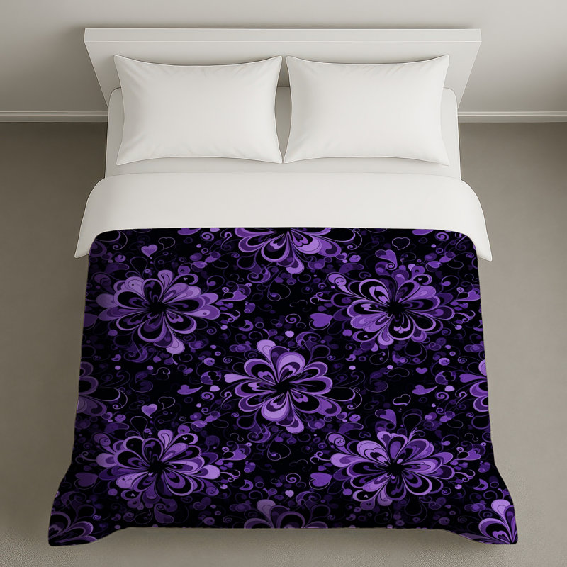 Housses de couette à motif floral mauve, Lit simple