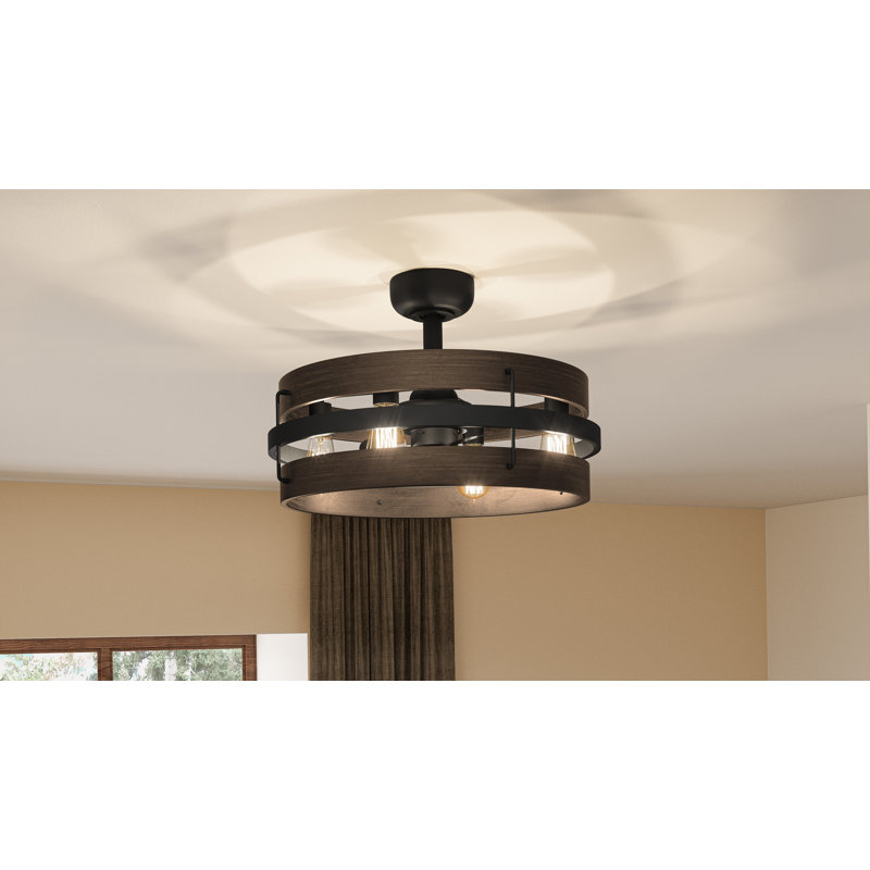 Ventilateur de plafond d'extérieur à cage à 3 pales 12 po avec ensemble d'éclairage inclus