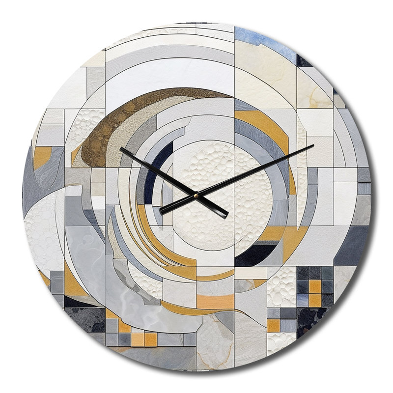 Horloge murale en métal - mosaïque grise et jaune III, Petit