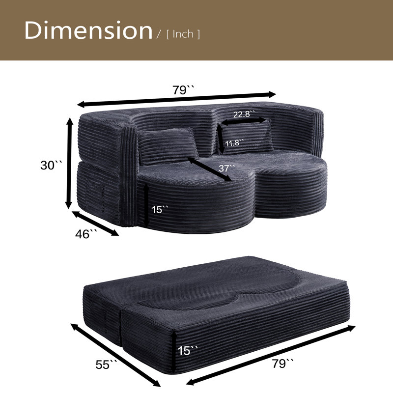 Canapé-lit pliant, canapé de plancher, canapé-lit double futon convertible en mousse, convient pour le salon, les invités, le bureau et l’appartement