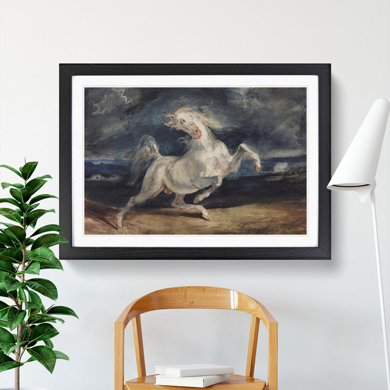 Frightened Horse by Eugene Delacroix - Framed Print, 36cm H x 48cm W x 2cm D, Black Framed