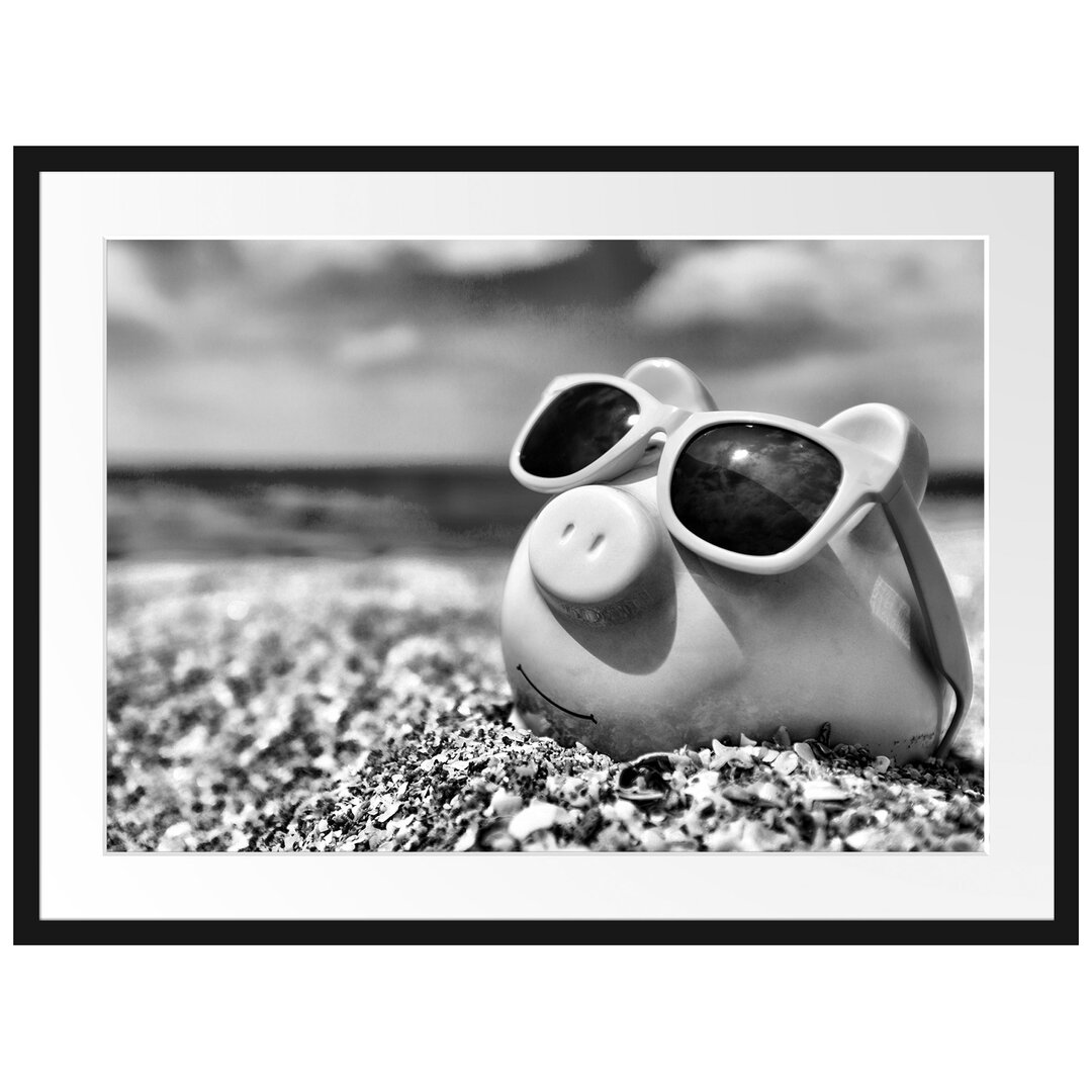 Gerahmtes Poster Schweinchen am Strand