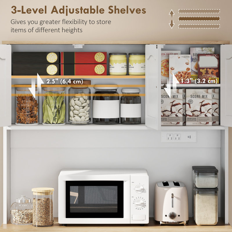 68 po, armoire de cuisine avec station de charge, blanc, Blanc