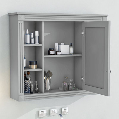 35'' X 28'' Wall Mounted Bathroom Storage Cabinet, Medicine Cabinet, Modern Bathroom Wall Cabinet With Mirror, Mirror Cabinet With 6 Open Shelves (Not Include Bathroom Vanity )