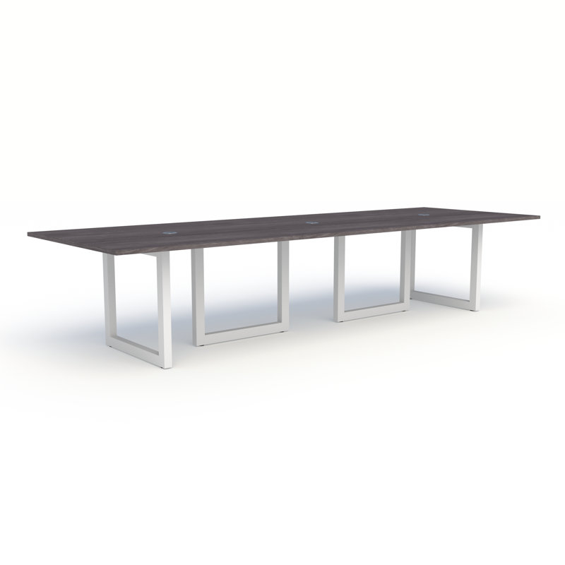 Pivit Rectangular Table with Power Modules, Grey Ash, White, 30" H x 120" L x 48" W