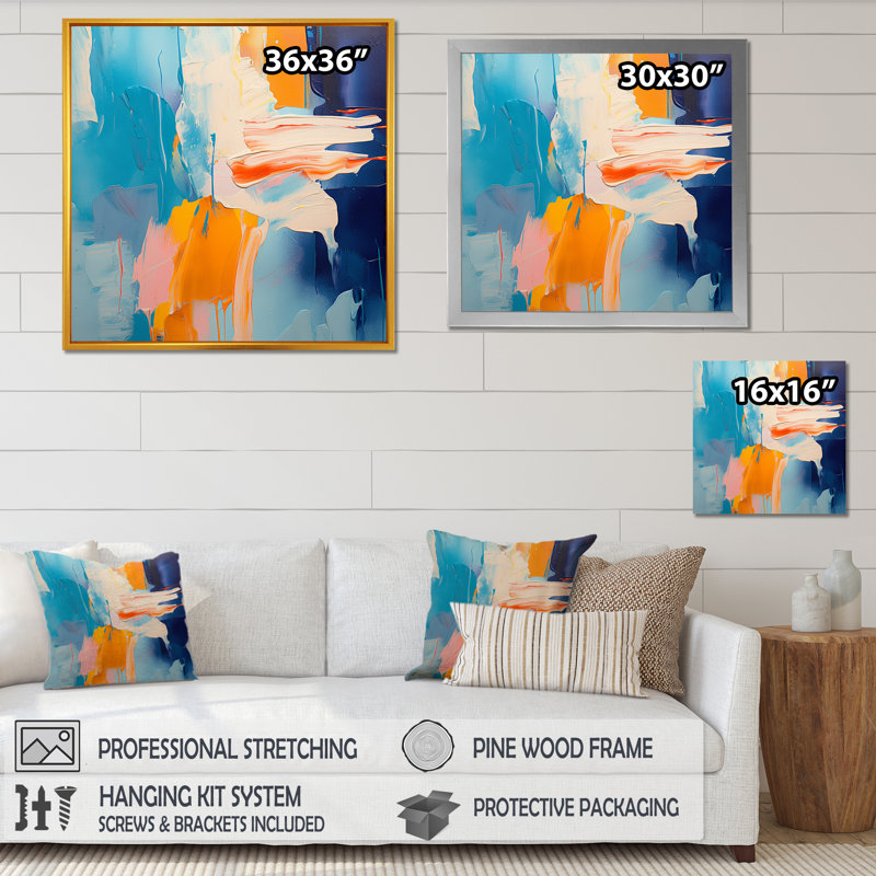 «Blue and Yellow Vivid Abstract Whispers Art», reproduction d'art murale abstraite, Cadre flottant noir