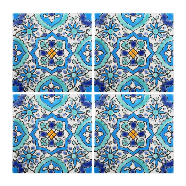 Sass & Belle Set of 4 Mediterranean Santorini Mosaic Ceramic Blue