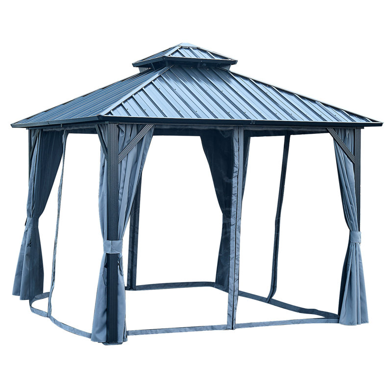 Elisha Patio Aluminum Gazebo, Gray, 116.14" H x 143.7" W x 143.7" D