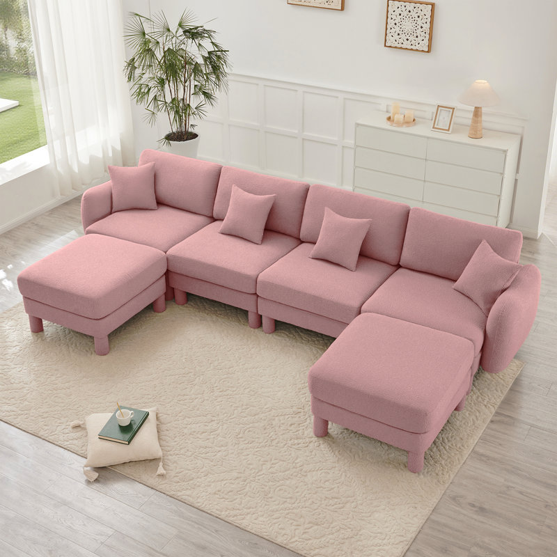 Canapé modulaire en U à 3 places Boucle Fabric, Polyester rose, H 35 po x l 109,4 po x P 67,3 po