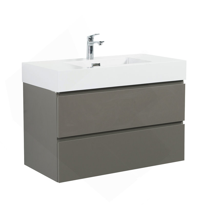 Meuble-lavabo mural flottant avec lavabo et rangement spacieux, Grey, White