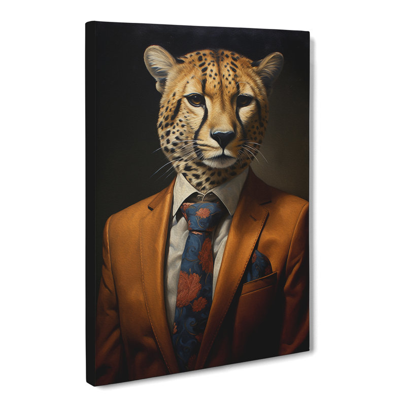 Cheetah In A Suit - Print on Canvas, 50cm H x 35cm W x 3cm D