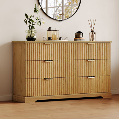 Commode double à 53 tiroirs l 53,1 po avec tiroirs en bois cannelé et poignée en métal