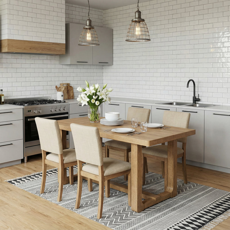 4 - Person Table Dining Set with Upholstered Chairs for Kitchen/Dining Room, Natural