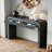 Rustic Console Table With Fluted Drawer, Curved Corners, And Thick Legs For Hallway And Living Room Decor (Dark Navy)-2051495911