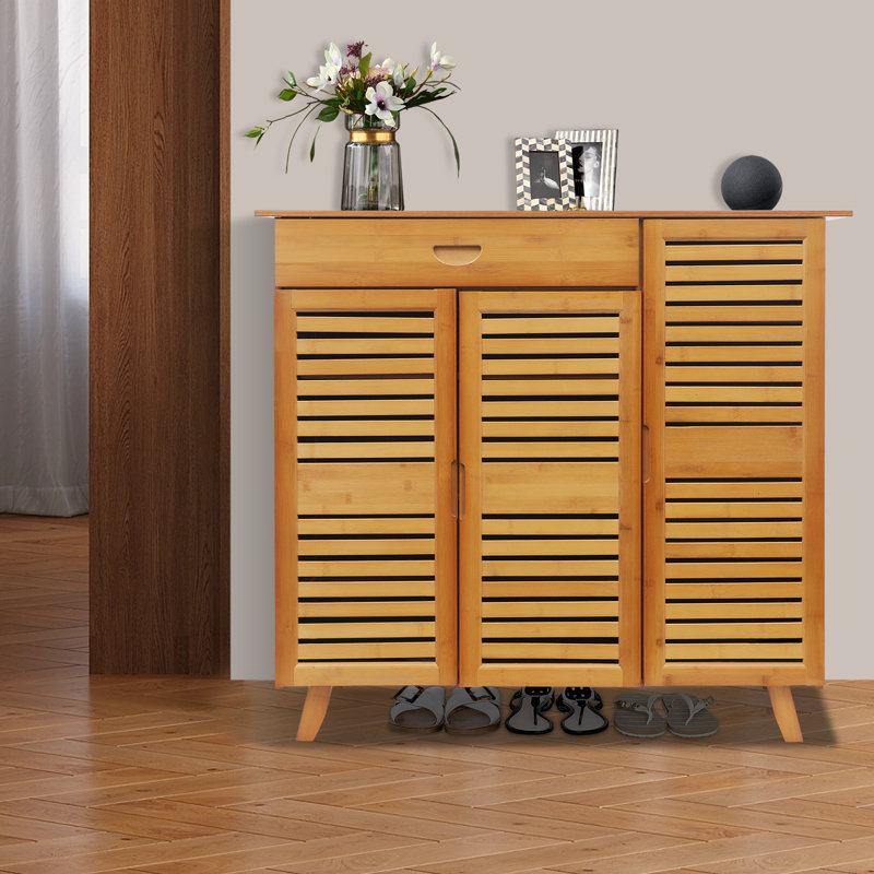 Armoire à chaussures multifonctionnelle avec tiroir, rangement à 5 niveaux avec portes évidées