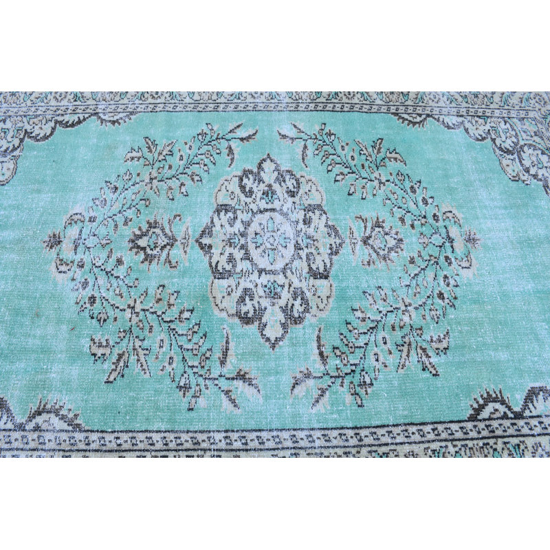Grand tapis décoratif turc vert Oushak idéal pour les espaces de chambre à coucher et de salon